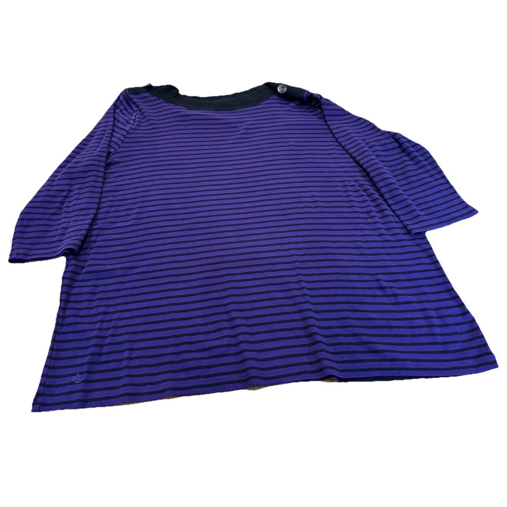 Vintage Lauren Ralph Lauren Womens Purple Black Striped Shirt 3/4 Sleeve Size 3X